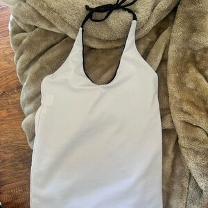 Black and white reversible halter workout activewear top